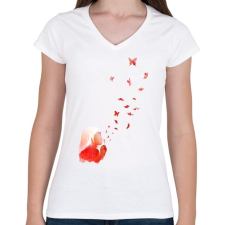 PRINTFASHION Blowing butterflies - Női V-nyakú póló - Fehér női póló