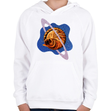 PRINTFASHION Blue cat planet - Gyerek kapucnis pulóver - Fehér gyerek pulóver, kardigán