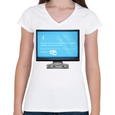 PRINTFASHION BLUE SCREEN - Női V-nyakú póló - Fehér női póló
