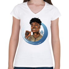 PRINTFASHION Blueface - Női V-nyakú póló - Fehér női póló