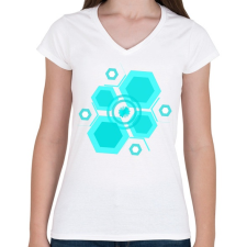 PRINTFASHION bluehexagon - Női V-nyakú póló - Fehér női póló