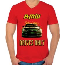 PRINTFASHION BMW-DRIVES ONLY - Férfi V-nyakú póló - Piros férfi póló