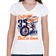 PRINTFASHION bmx - Női V-nyakú póló - Fehér női póló