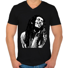 PRINTFASHION Bob Marley - Férfi V-nyakú póló - Fekete férfi póló