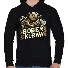 PRINTFASHION Bober kurwa - Férfi kapucnis pulóver - Fekete férfi pulóver, kardigán