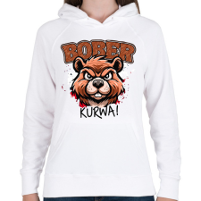 PRINTFASHION Bober kurwa - Női kapucnis pulóver - Fehér női pulóver, kardigán