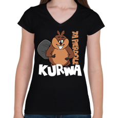 PRINTFASHION Bober Kurwa - White - Női V-nyakú póló - Fekete