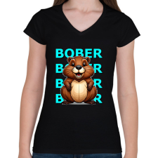 PRINTFASHION BOBER - Női V-nyakú póló - Fekete női póló