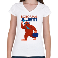 PRINTFASHION Boborján a jeti - Női V-nyakú póló - Fehér női póló