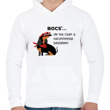 PRINTFASHION Bocs'...de ma csak a tacskómmal beszélek - Férfi kapucnis pulóver - Fehér férfi pulóver, kardigán