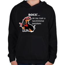 PRINTFASHION Bocs'...de ma csak a tacskómmal beszélek - Gyerek kapucnis pulóver - Fekete gyerek pulóver, kardigán