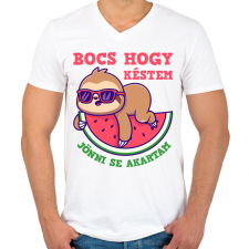 PRINTFASHION Bocs hogy késtem - Férfi V-nyakú póló - Fehér férfi póló