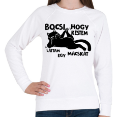 PRINTFASHION Bocsi hogy késtem láttam egy macskát - Női pulóver - Fehér