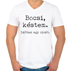 PRINTFASHION Bocsi, késtem - Férfi V-nyakú póló - Fehér