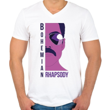 PRINTFASHION Bohemian Rhapsody - Freddie - Férfi V-nyakú póló - Fehér férfi póló