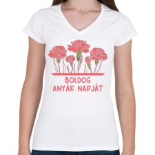 PRINTFASHION Boldog Anyák napját - Női V-nyakú póló - Fehér női póló