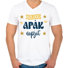 PRINTFASHION Boldog apák napját - Férfi V-nyakú póló - Fehér férfi póló