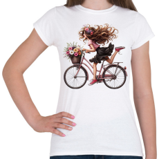 PRINTFASHION Boldog biciklis lány - Női póló - Fehér