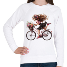 PRINTFASHION Boldog biciklis lány - Női pulóver - Fehér női pulóver, kardigán