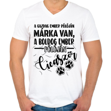PRINTFASHION Boldog ember pólóján cicaszőr - Férfi V-nyakú póló - Fehér férfi póló