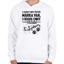 PRINTFASHION Boldog ember pólóján kutyaszőr - Gyerek kapucnis pulóver - Fehér gyerek pulóver, kardigán