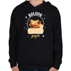 PRINTFASHION Boldog gekkó gazdi - Gyerek kapucnis pulóver - Fekete