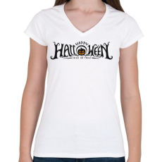 PRINTFASHION Boldog halloweent 2 - Női V-nyakú póló - Fehér