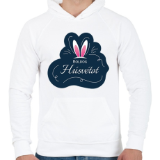 PRINTFASHION Boldog Húsvétot - Nyuszifüllel - Férfi kapucnis pulóver - Fehér