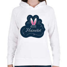 PRINTFASHION Boldog Húsvétot - Nyuszifüllel - Női kapucnis pulóver - Fehér női pulóver, kardigán