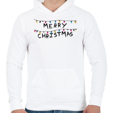 PRINTFASHION Boldog Karácsonyt - fényfüzér - Férfi kapucnis pulóver - Fehér férfi pulóver, kardigán