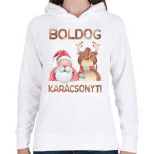 PRINTFASHION Boldog karácsonyt! - Női kapucnis pulóver - Fehér női pulóver, kardigán