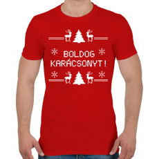 PRINTFASHION Boldog karácsonyt rénszarvas - Férfi póló - Piros