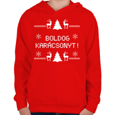 PRINTFASHION Boldog karácsonyt rénszarvas - Gyerek kapucnis pulóver - Piros