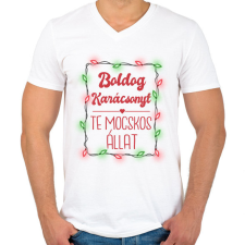 PRINTFASHION Boldog Karácsonyt te mocskos állat - Férfi V-nyakú póló - Fehér férfi póló