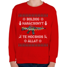 PRINTFASHION Boldog Karácsonyt Te mocskos állat! - Gyerek pulóver - Piros gyerek pulóver, kardigán