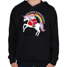 PRINTFASHION Boldog karácsonyt unikornison - Gyerek kapucnis pulóver - Fekete