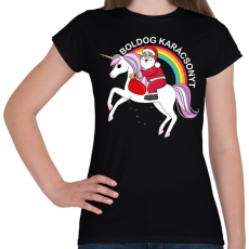 PRINTFASHION Boldog karácsonyt unikornison - Női póló - Fekete