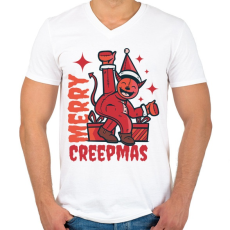 PRINTFASHION Boldog Karit - Karácsony - Merry Creepmas - Férfi V-nyakú póló - Fehér