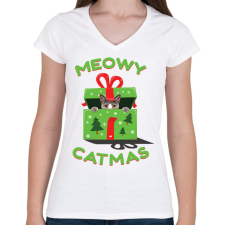 PRINTFASHION Boldog MacsKarácsonyt!  - Női V-nyakú póló - Fehér női póló