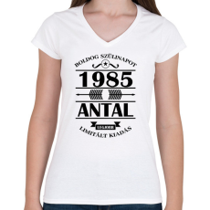 PRINTFASHION Boldog szülinapot - Évszámmal, névvel - Női V-nyakú póló - Fehér