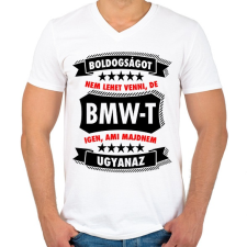 PRINTFASHION Boldogság = BMW - Férfi V-nyakú póló - Fehér férfi póló