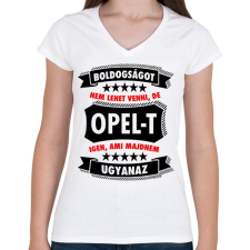 PRINTFASHION Boldogság = Opel - Női V-nyakú póló - Fehér női póló