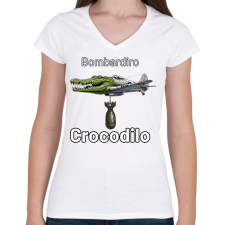 PRINTFASHION Bombardiro Crocodilo - Női V-nyakú póló - Fehér női póló