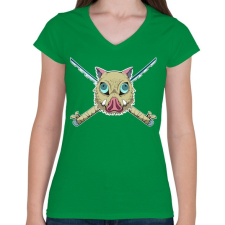 PRINTFASHION Bora and Katanas - Női V-nyakú póló - Zöld női póló