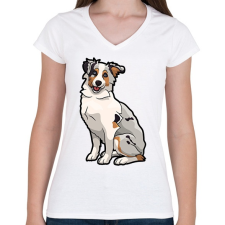 PRINTFASHION Border Collie drawing - Női V-nyakú póló - Fehér női póló