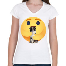 PRINTFASHION Border collie - Női V-nyakú póló - Fehér női póló