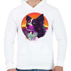 PRINTFASHION Border Collie Synthwave - Férfi kapucnis pulóver - Fehér
