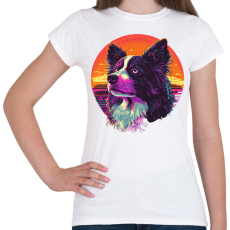 PRINTFASHION Border Collie Synthwave - Női póló - Fehér