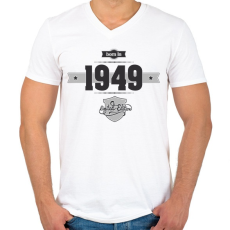 PRINTFASHION born-in-1949-(dark&lightgrey) - Férfi V-nyakú póló - Fehér