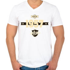 PRINTFASHION born-in-1957-cream-choco - Férfi V-nyakú póló - Fehér